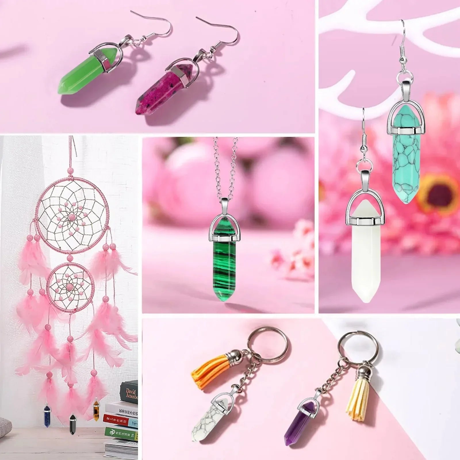 7pcs/set Multicolor Bullet Shape Healing Pointed Chakra Pendants DIY Jewelry Decoration Without Chain (Colors Random)