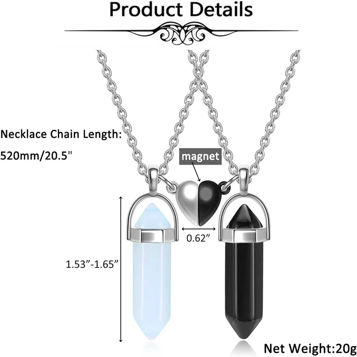 Crystal Friendship Matching Couples Necklaces for Women Men with Heart Charm, Dainty Rose Quartz Best Friends BFF Necklace