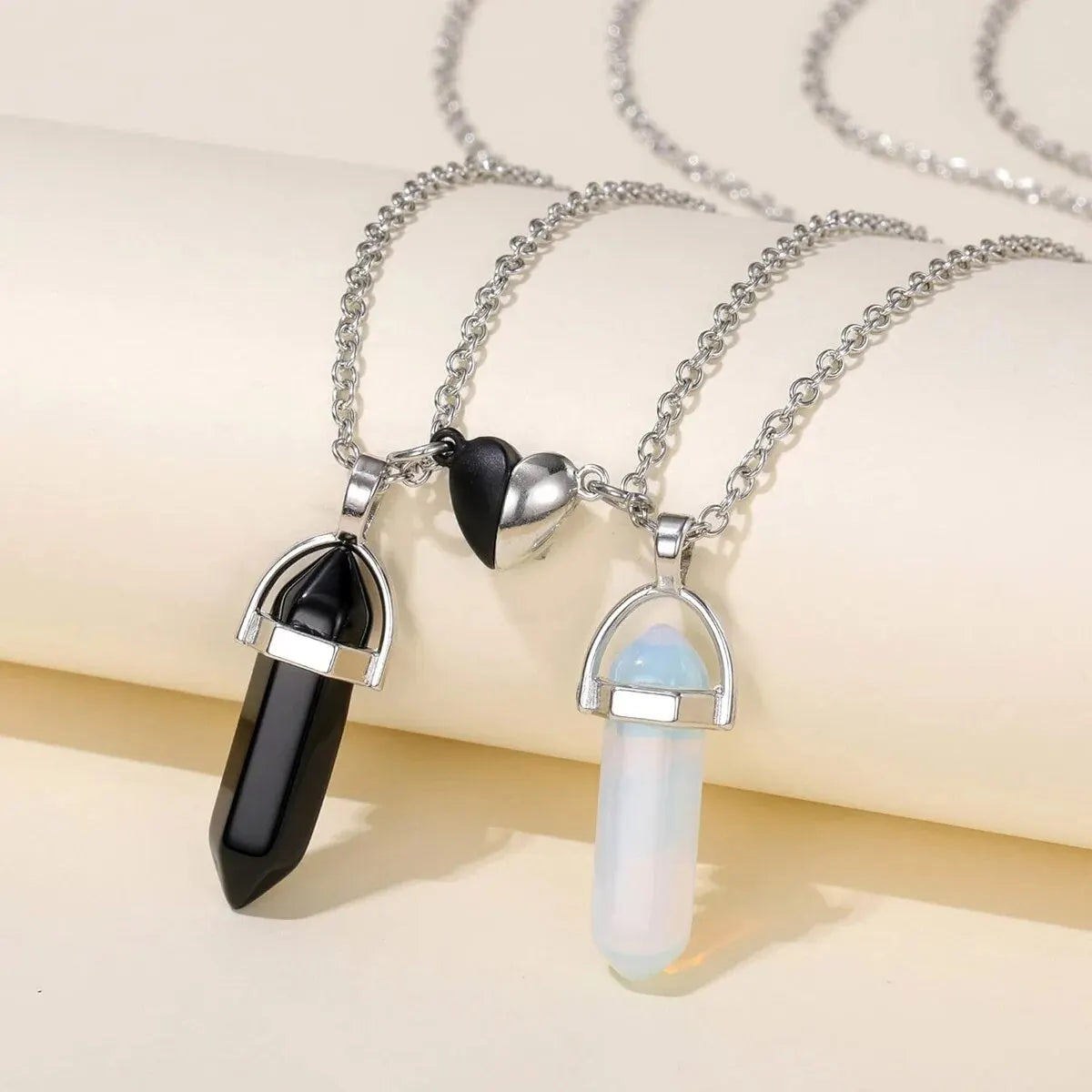 Crystal Friendship Matching Couples Necklaces for Women Men with Heart Charm, Dainty Rose Quartz Best Friends BFF Necklace