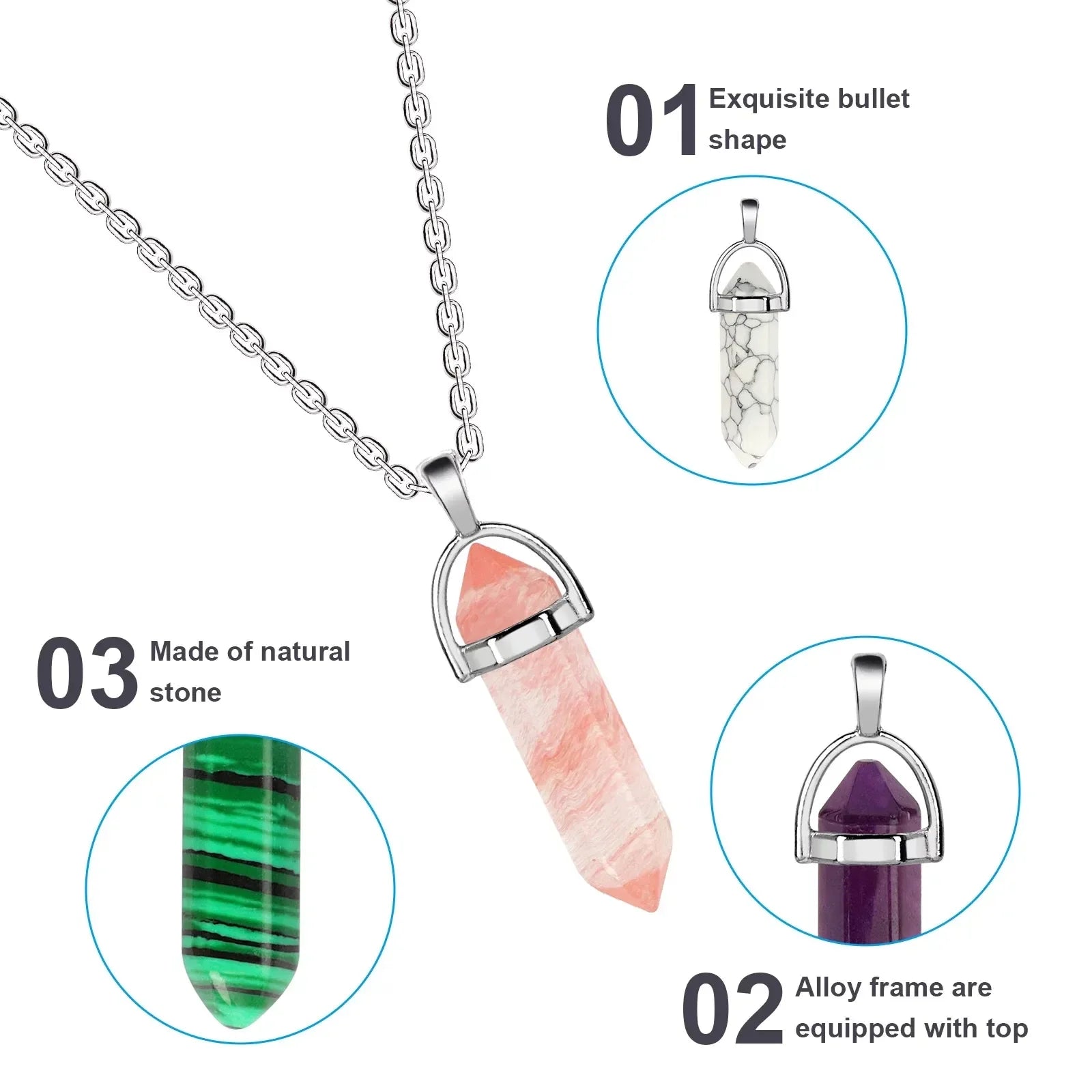 7pcs/set Multicolor Bullet Shape Healing Pointed Chakra Pendants DIY Jewelry Decoration Without Chain (Colors Random)