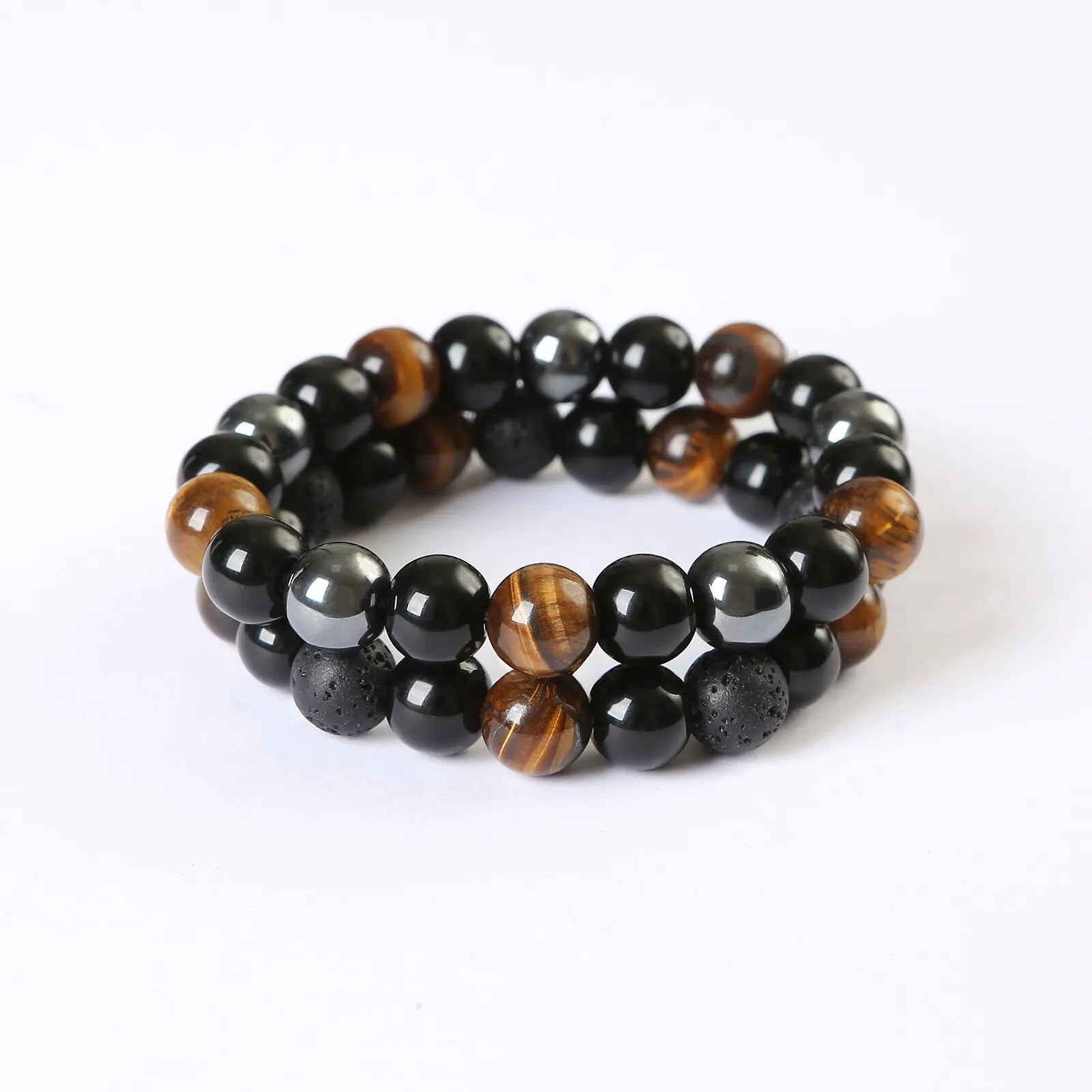 2PCS/Set Triple Protection Bracelet- Tiger's Eye, Black Obsidian, Hematite for Protection, and Balance-Healing Energy Bracelet